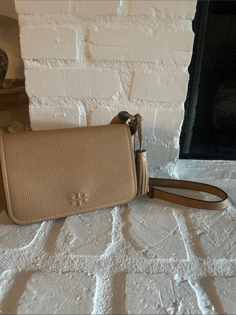 Tory Burch Pebbled Leather Crossbody in Taupe